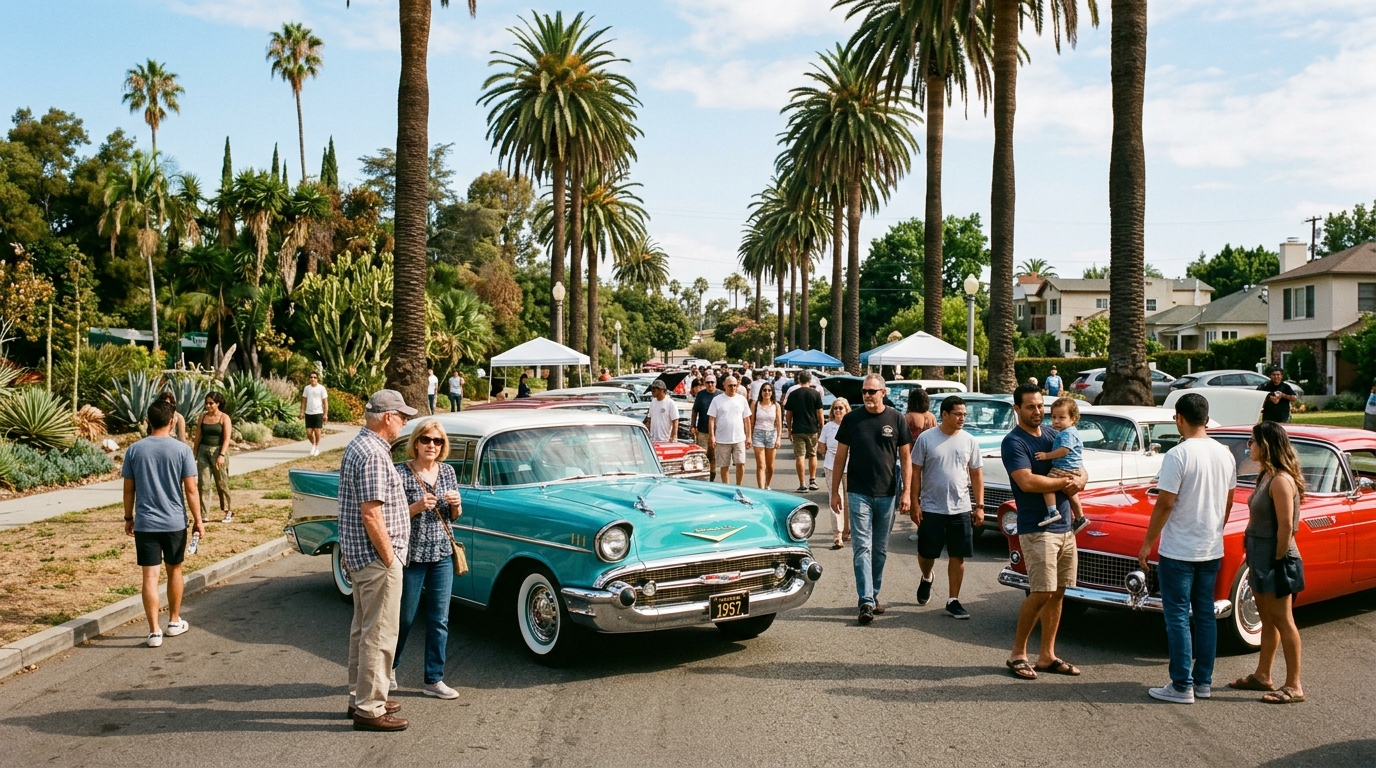 Classic cars at a Route 66 celebration in West Hollywood