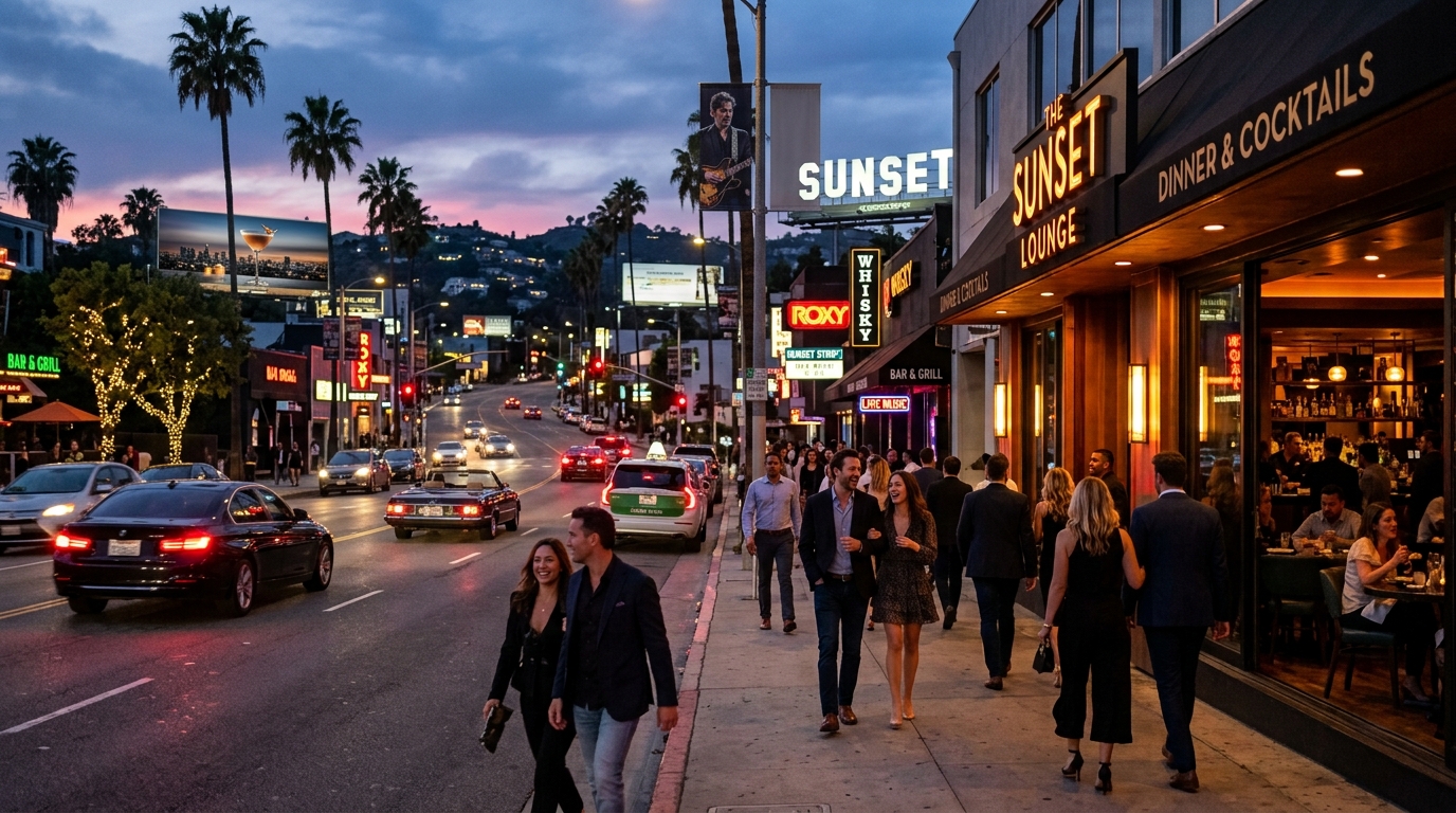 Dining and nightlife on the Sunset Strip in West Hollywood